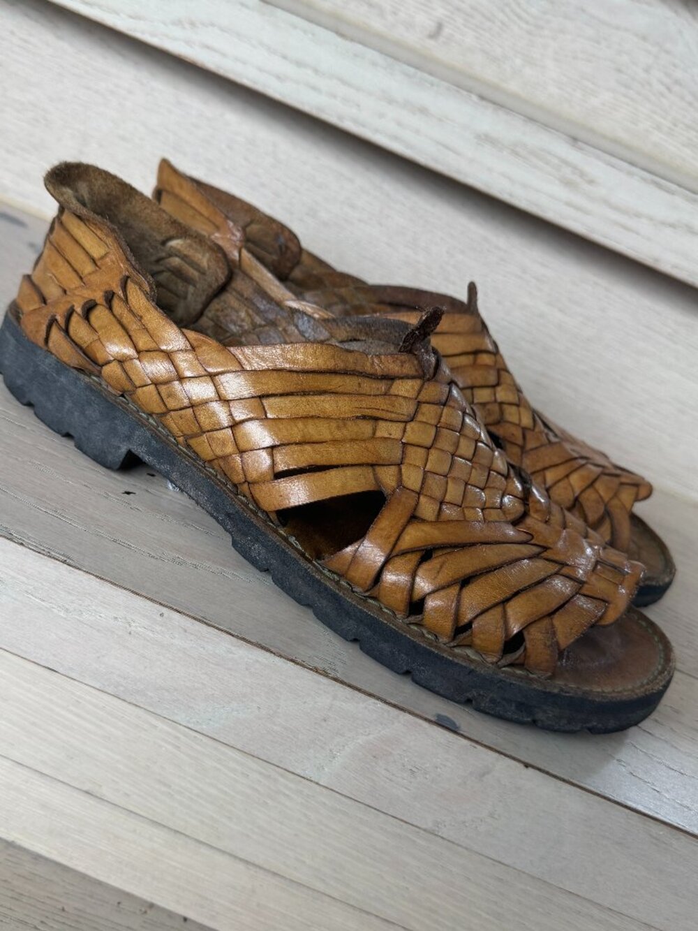 Brand X Mexican Huaraches Brown Woven Leather Women's Size 8.5
